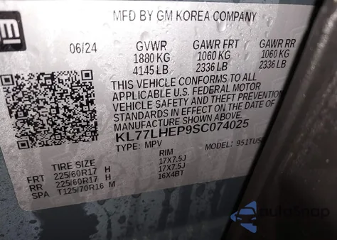 2025 Chevrolet Trax Fwd Lt from USA, damaged, VIN KL77LHEP9SC074025